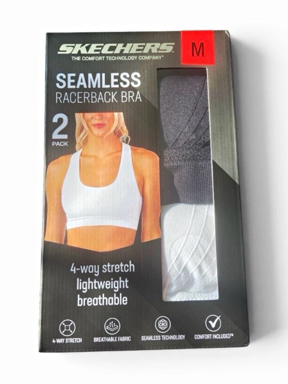Skechers Seamless Racerback Bra 2-Pack - White & Gray
